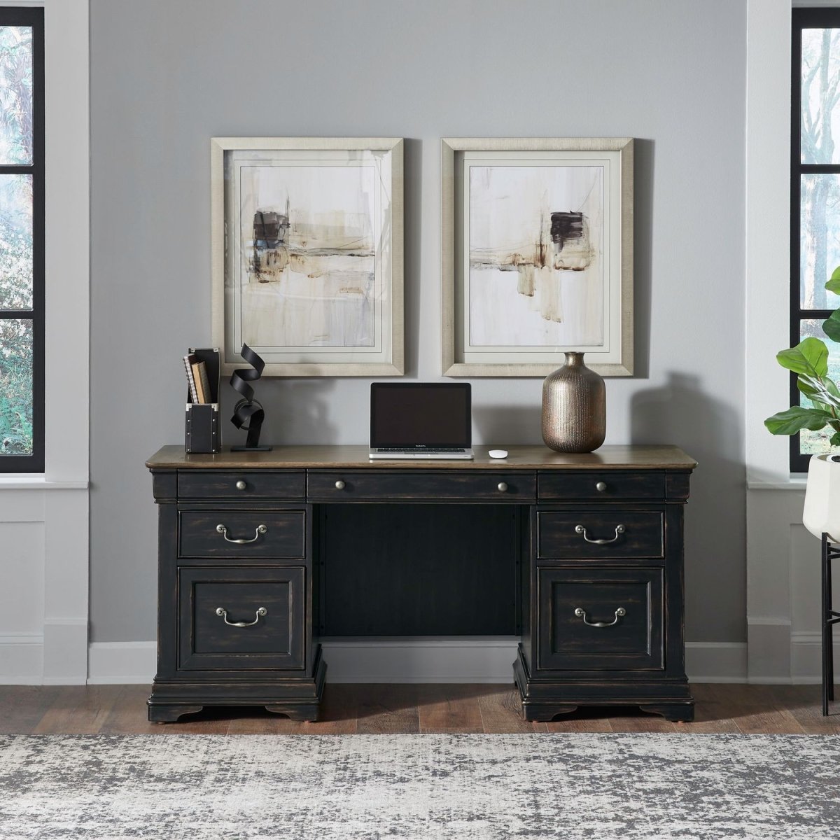 Meritage - Jr Executive Credenza - Black Credenzas by Liberty Furniture - Walls Furniture & Mattress
