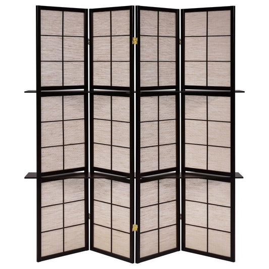 Iggy - 4 - Panel Room Divider Folding Shoji Screen - Cappuccino Room Dividers by CoasterEveryday - Walls Furniture & Mattress