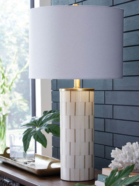 Faridworth - White / Gold Finish - Poly Table Lamp Table Lamps by Signature Design by Ashley® - Walls Furniture & Mattress