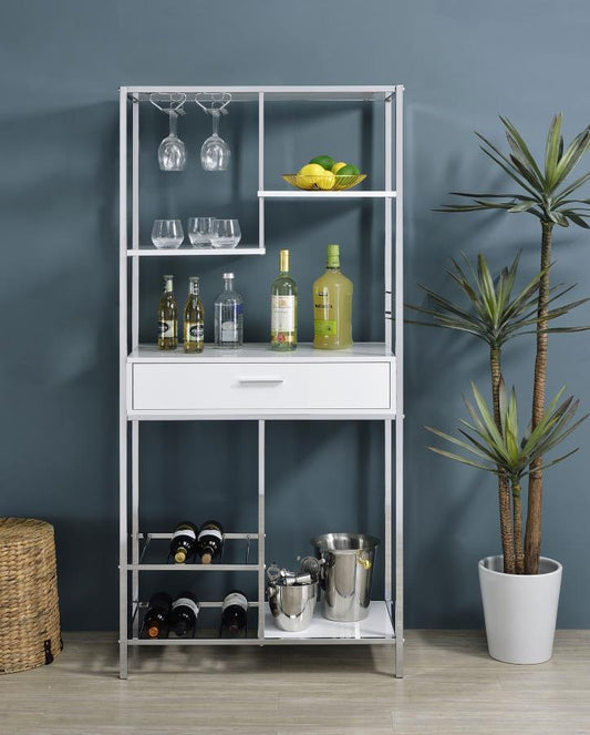 Figueroa - 5 - Shelf Wine Storage Bar Cabinet - White High Gloss Wine Cabinets by Coaster Fine Furniture - Walls Furniture & Mattress