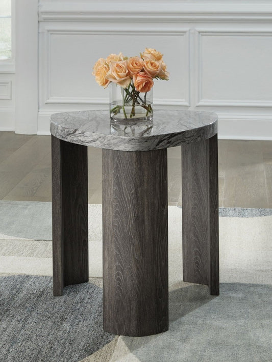 Surmour - Triangle End Table - Gray / Brown End Tables by Signature Design by Ashley® - Walls Furniture & Mattress