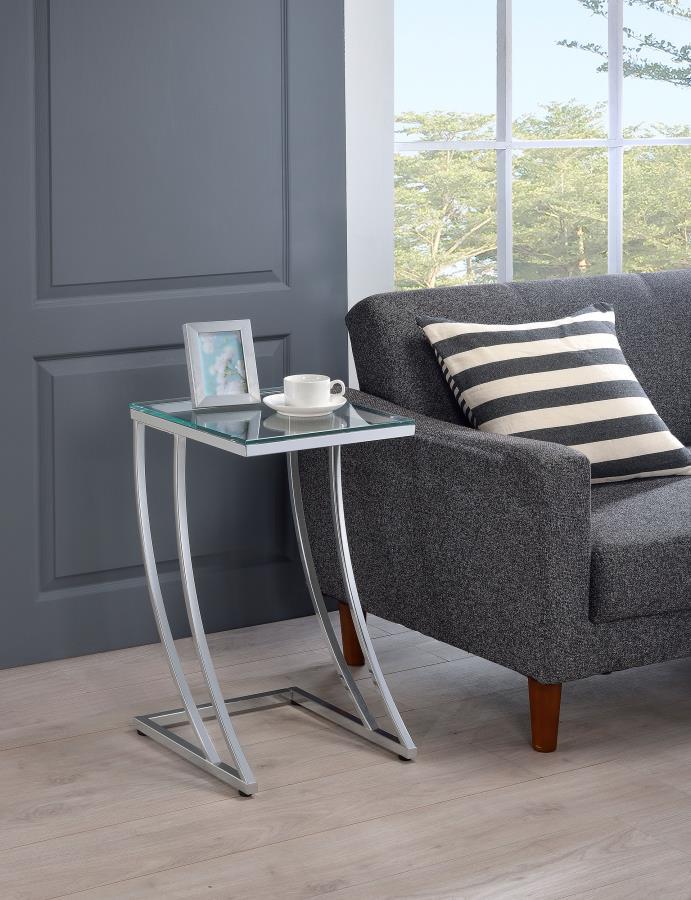 Cayden - Rectangular Glass Top Sofa Side Table - Chrome Side Tables by CoasterEveryday - Walls Furniture & Mattress