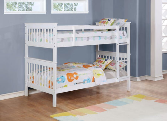 Chapman - Wood Twin Over Twin Bunk Bed With Mattress - White Bunk Beds by Coaster Fine Furniture - Walls Furniture & Mattress