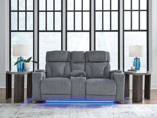 Studio Cave - Power Reclining Loveseat with Console - Steel Reclining Loveseats by Signature Design by Ashley® - Walls Furniture & Mattress