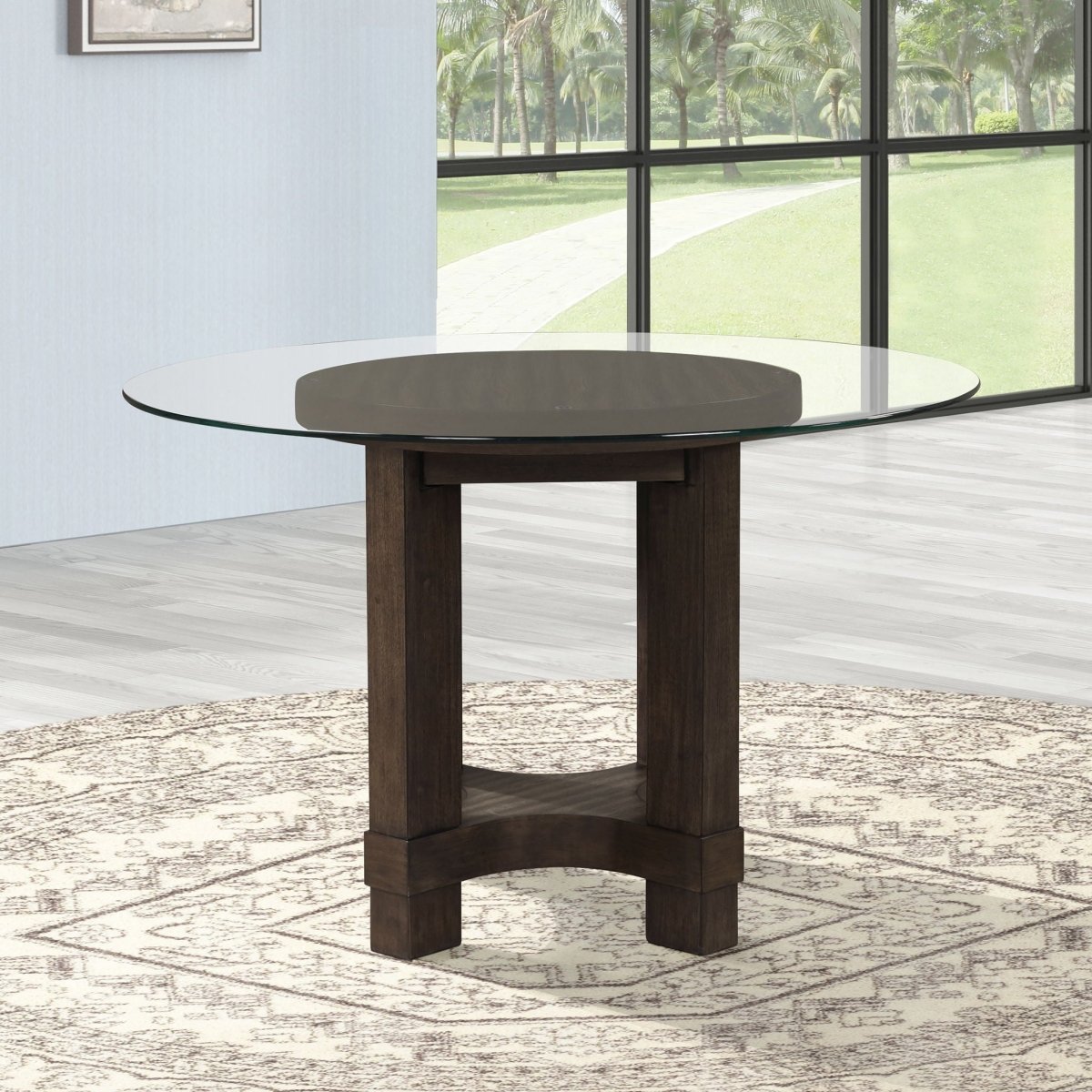 Cityscape - 52" Glass Round Table Top & Base - Dark Brown Dining Tables by New Classic - Walls Furniture & Mattress