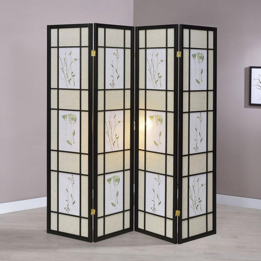 Catabella - 4 - Panel Room Divider Folding Shoji Screen Floral - Black Room Dividers by CoasterEveryday - Walls Furniture & Mattress