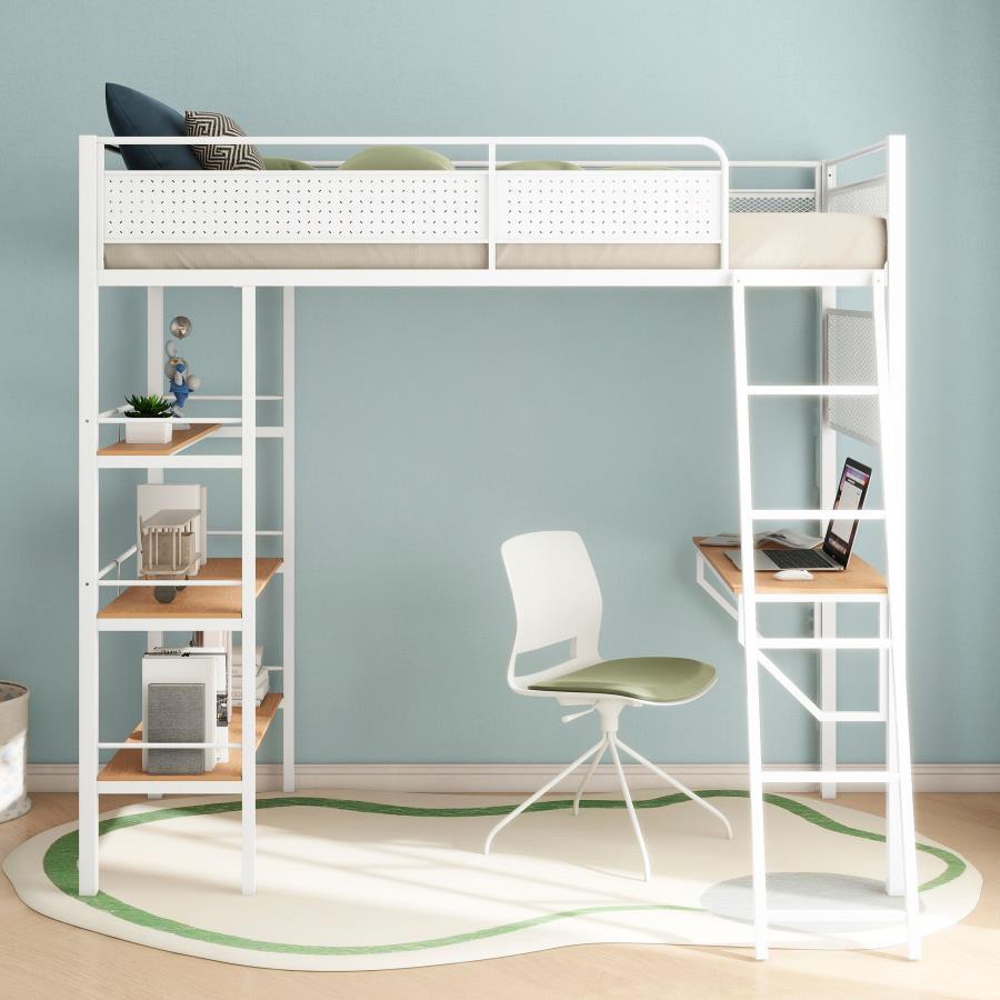 Campus - 3 - Shelf Metal Twin Workstation Loft Bed Loft Beds by Coaster Fine Furniture - Walls Furniture & Mattress