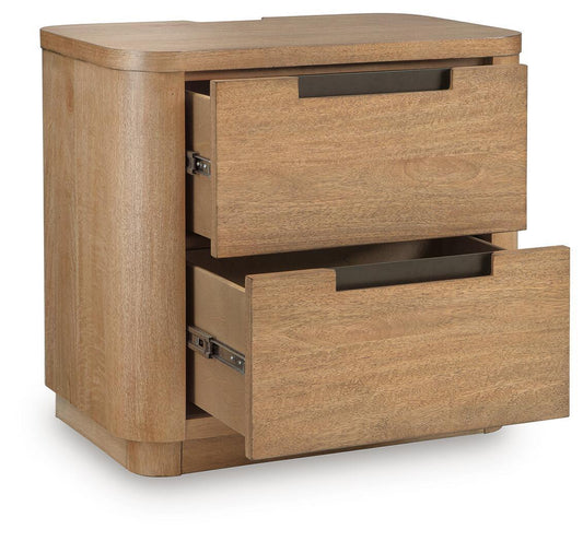 Pamaria - Two Drawer Night Stand - Light Brown Nightstands w/ Charging Stations by Signature Design by Ashley® - Walls Furniture & Mattress