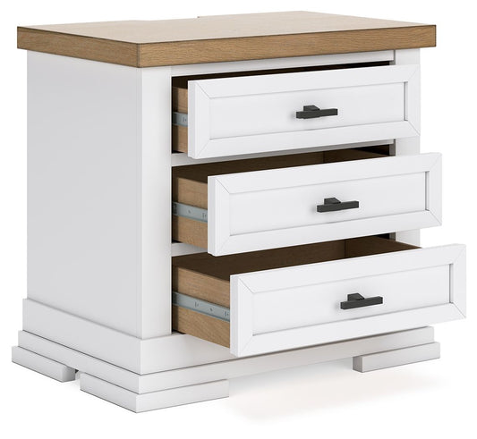 Ashbryn - Three Drawer Night Stand - White / Natural Nightstands w/ Charging Stations by Benchcraft® - Walls Furniture & Mattress
