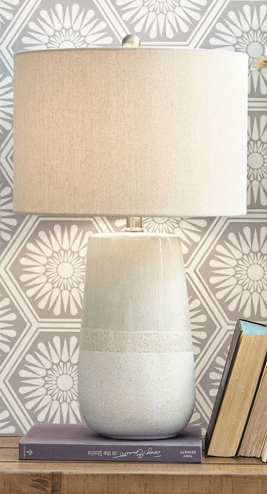 Shavon - Ceramic Table Lamp - Beige / White Table Lamps by Signature Design by Ashley® - Walls Furniture & Mattress