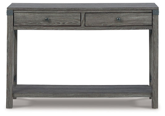 Freedan - Console Sofa Table - Grayish Brown Sofa Tables by Signature Design by Ashley® - Walls Furniture & Mattress