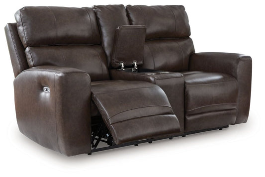 Crossplex - Power Reclining Loveseat / Console / Adjustable Headrest - Smoke Reclining Loveseats by Signature Design by Ashley® - Walls Furniture & Mattress