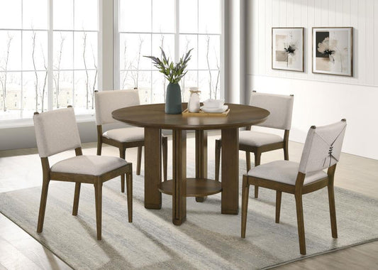Ottowa - 5 Piece Round Wood Dining Room Table Set - Brown 5 Piece Dining Room Sets by Coaster Fine Furniture - Walls Furniture & Mattress