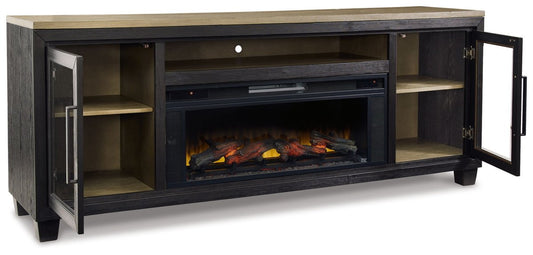 Foyland - 83" TV Stand With Electric Infrared Fireplace Insert - Black / Brown Fireplace TV Stands by Signature Design by Ashley® - Walls Furniture & Mattress
