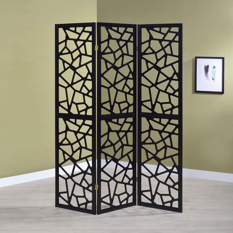 Nailan - 3 - Panel Room Divider Folding Screen Open Mosaic - Black Room Dividers by CoasterEveryday - Walls Furniture & Mattress