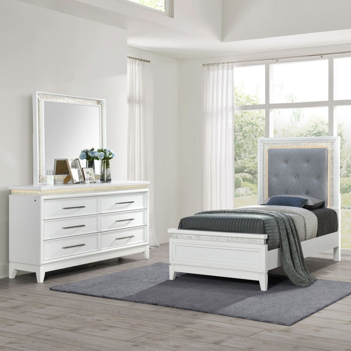 Reflections - Upholstered Bed, Dresser & Mirror 3 Piece Bedroom Sets by Liberty Furniture - Walls Furniture & Mattress