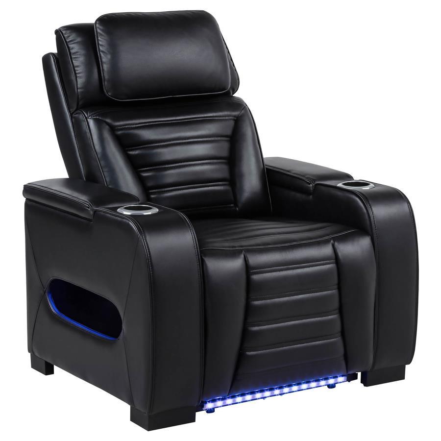 Zuma - Faux Leather Upholstered Dual Power LED Recliner - Black Reclining Chairs by Coaster Fine Furniture - Walls Furniture & Mattress
