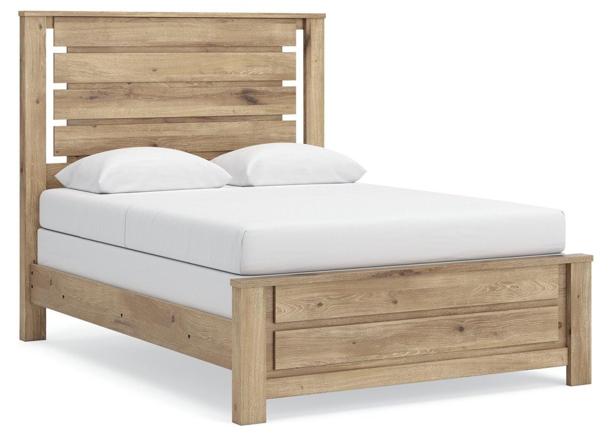 Brozmont - Queen Panel Bed - Tan Panel Beds by Benchcraft® - Walls Furniture & Mattress