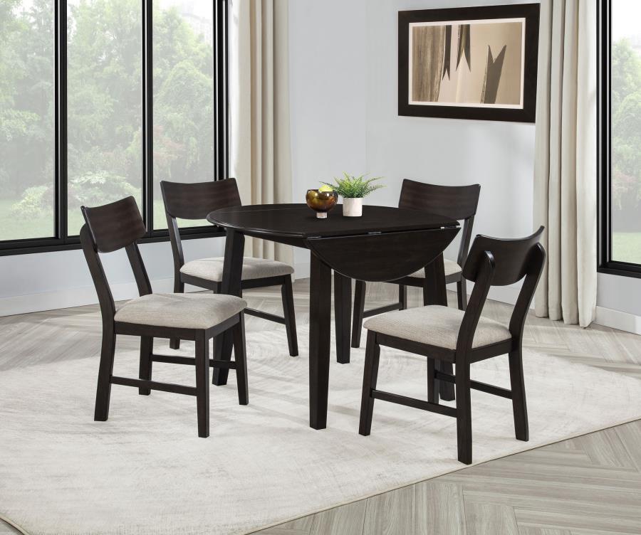 Catley - 5 Piece Round Drop Leaf Dining Table Set - Dark Coffee 5 Piece Dining Room Sets by Coaster Fine Furniture - Walls Furniture & Mattress