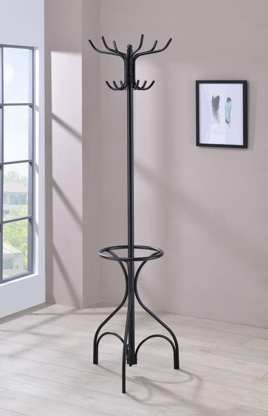 Kiefer - 12 Hook Freestanding Metal Coat Rack Hat Hanger - Black Freestanding Coat Racks by CoasterEveryday - Walls Furniture & Mattress