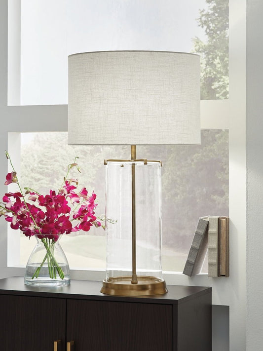 Gizeh - Glass Table Lamp - Clear / Gold Finish Table Lamps by Signature Design by Ashley® - Walls Furniture & Mattress