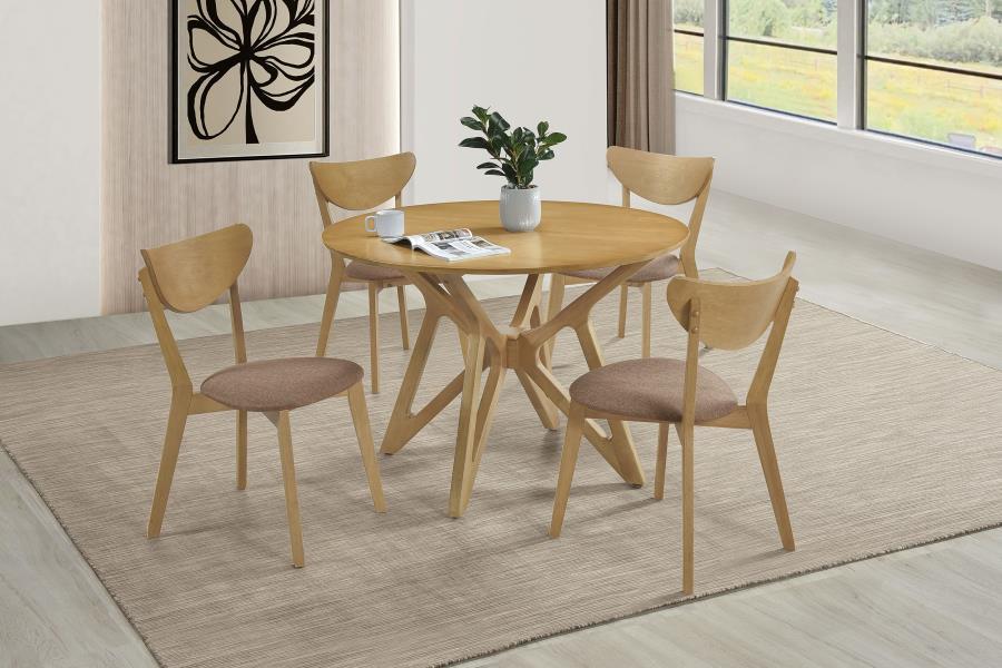Elowen - 5 Piece Round Solid Wood Dining Set - Light Walnut 5 Piece Dining Room Sets by Coaster Fine Furniture - Walls Furniture & Mattress