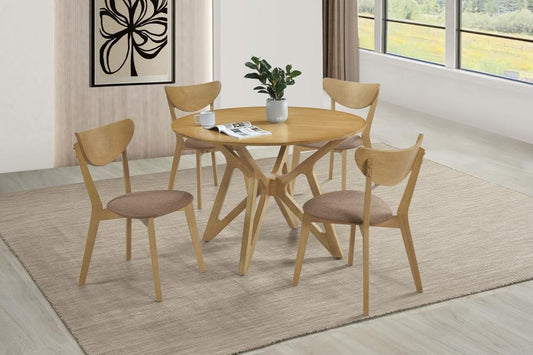 Elowen - 5 Piece Round Solid Wood Dining Set - Light Walnut 5 Piece Dining Room Sets by Coaster Fine Furniture - Walls Furniture & Mattress