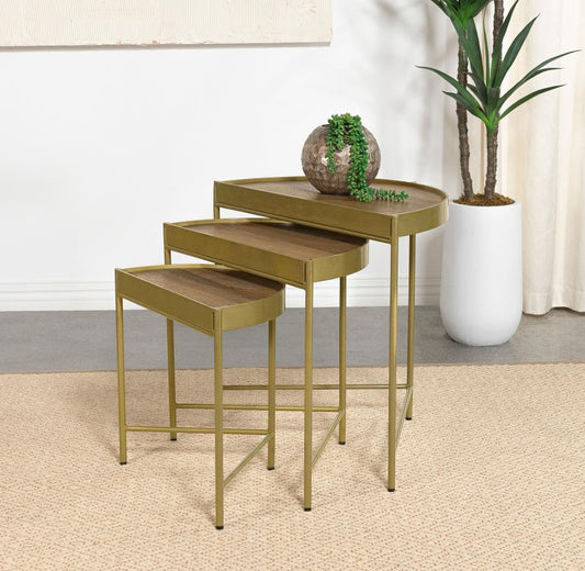 Tristen - 3 Piece Demilune Nesting Table - Brown And Gold Nesting Tables by Coaster Fine Furniture - Walls Furniture & Mattress
