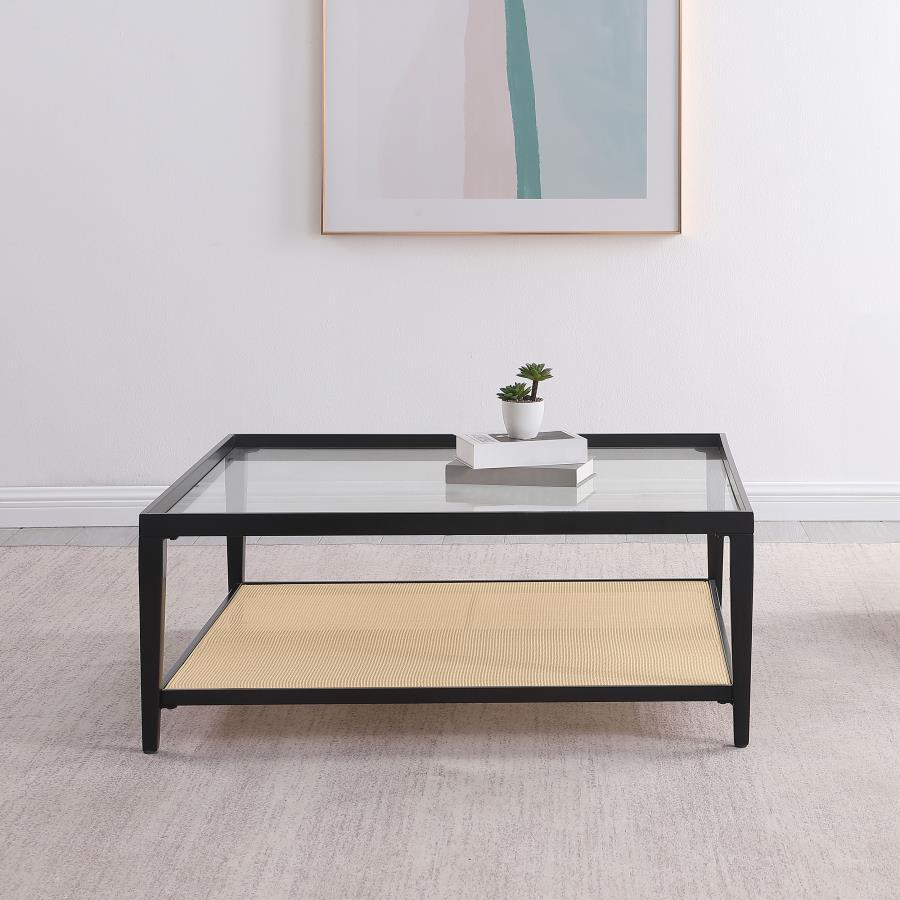 Amherst - Glass Top Metal with Cane Shelf Table End Tables by Coaster Fine Furniture - Walls Furniture & Mattress