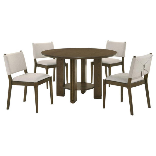 Ottowa - 5 Piece Round Wood Dining Room Table Set - Brown 5 Piece Dining Room Sets by Coaster Fine Furniture - Walls Furniture & Mattress