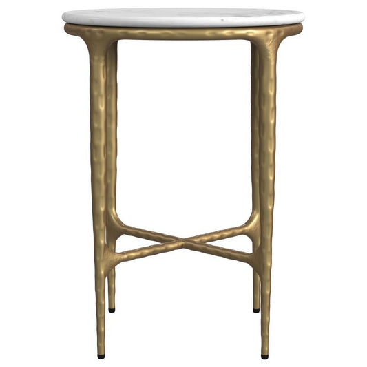 Baldwin - Round Marble Top Side Table - White And Gold Side Tables by Coaster Fine Furniture - Walls Furniture & Mattress