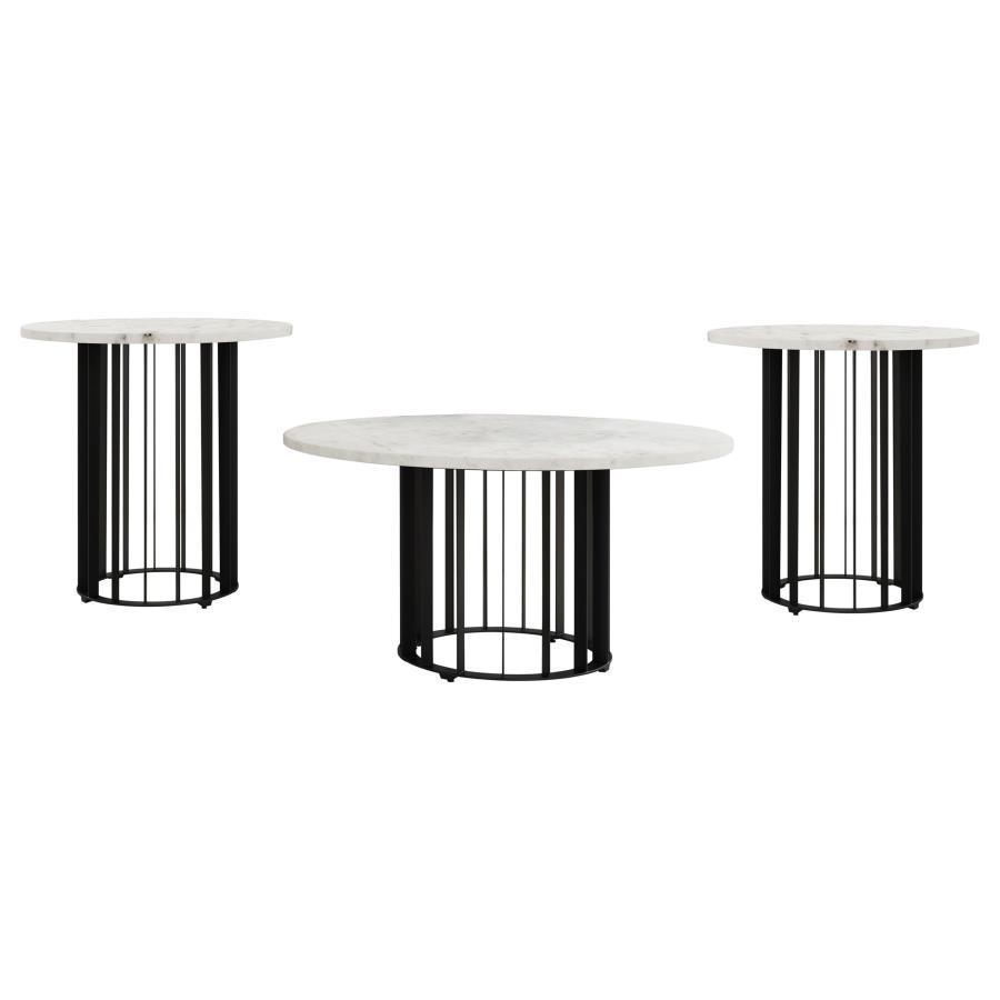 Haven - Round Marble Coffee Table Set Table Sets by Coaster Fine Furniture - Walls Furniture & Mattress