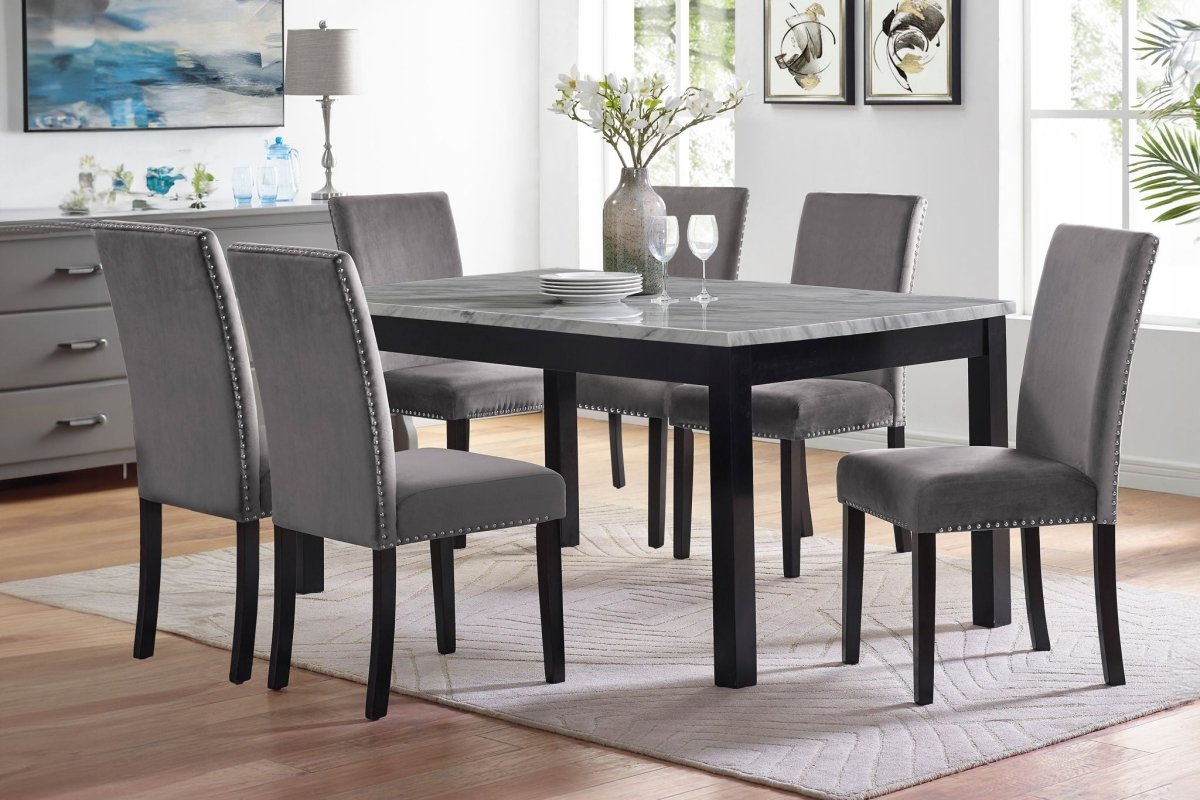 Celeste - 64" Dining Table With 6 Chairs - Gray 7 Piece Dining Room Sets by New Classic - Walls Furniture & Mattress