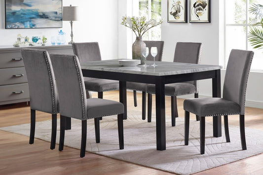 Celeste - 64" Dining Table With 6 Chairs - Gray 7 Piece Dining Room Sets by New Classic - Walls Furniture & Mattress