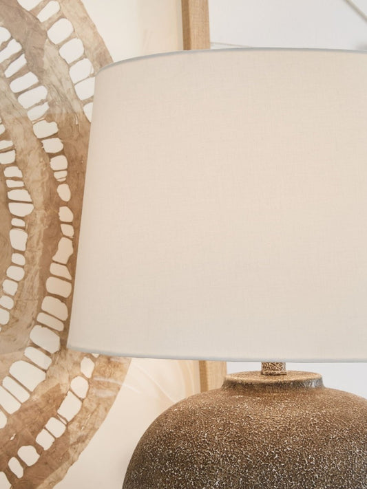 Neavesboro - Metal Table Lamp - Antique Brown / White Table Lamps by Signature Design by Ashley® - Walls Furniture & Mattress