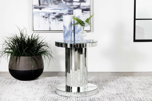 Dorielle - Round Mirrored Acrylic Crystal Side Table - Silver Side Tables by CoasterElevations - Walls Furniture & Mattress