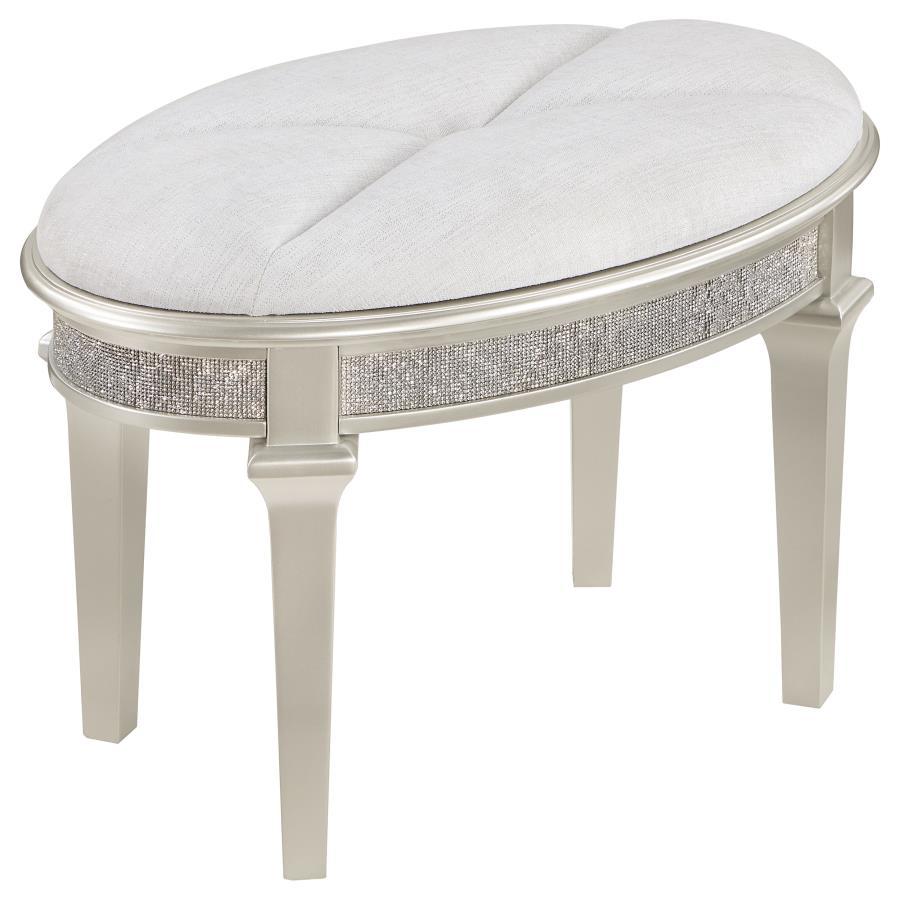 Evangeline - Upholstered Oval Vanity Stool Silver And Ivory - Silver Oak Vanity Stools by Coaster Fine Furniture - Walls Furniture & Mattress