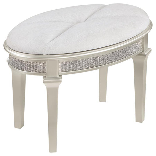 Evangeline - Upholstered Oval Vanity Stool Silver And Ivory - Silver Oak Vanity Stools by Coaster Fine Furniture - Walls Furniture & Mattress
