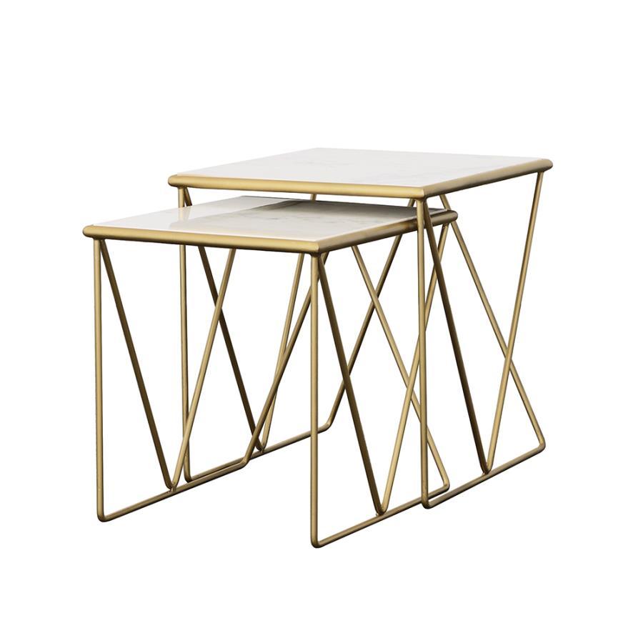 Bette - 2 Piece Marble Top Nesting Table Set - White And Gold Nesting Tables by CoasterEssence - Walls Furniture & Mattress