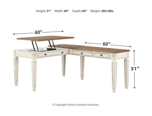 Realyn - L Shaped Desk with Lift Top - White / Brown Lift Top Desks by Signature Design by Ashley® - Walls Furniture & Mattress