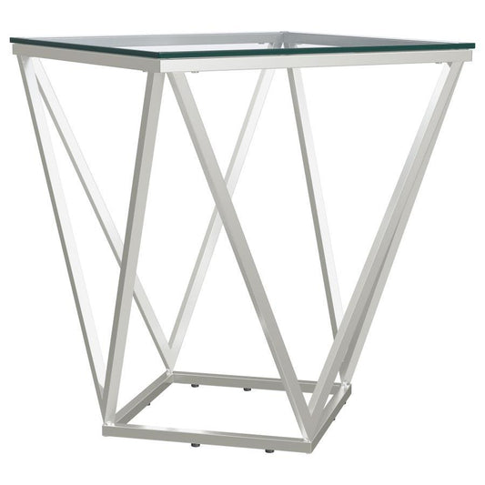 Brittania - Square Glass Top Geometric End Table - Nickel End Tables by Coaster Fine Furniture - Walls Furniture & Mattress