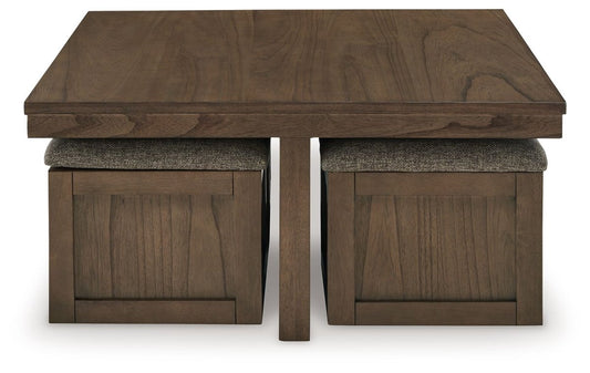Boardernest - Cocktail Table With 4 Stools (Set of 5) - Brown 5 Piece Living Room Sets by Signature Design by Ashley® - Walls Furniture & Mattress