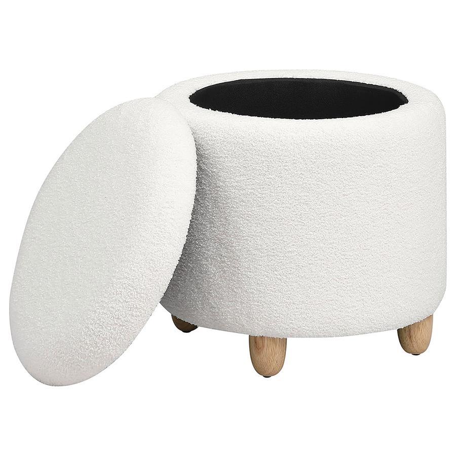 Valia - Faux Sheepskin Upholstered Round Storage Ottoman Storage Ottomans by Coaster Fine Furniture - Walls Furniture & Mattress