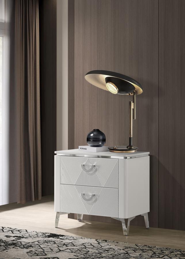 Cassia - 2 - Drawer Nightstand Bedside Table - White High Gloss Accent Nightstands by Coaster Fine Furniture - Walls Furniture & Mattress