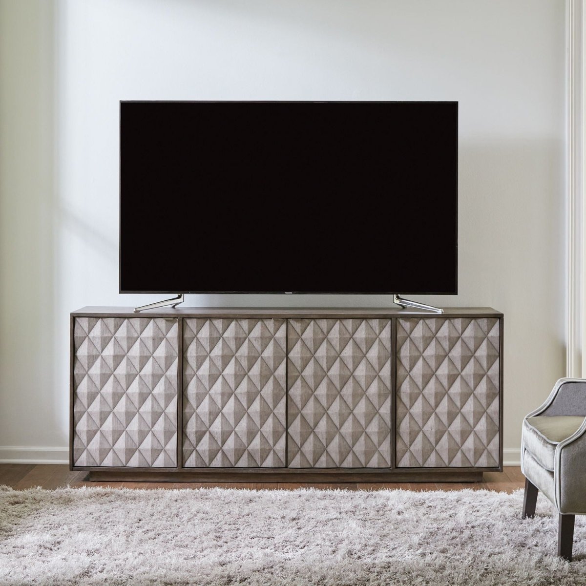 Prism - 82" Accent TV Console - Weathered Bark With Weathered Gray Doors TV Stands by Liberty Furniture - Walls Furniture & Mattress
