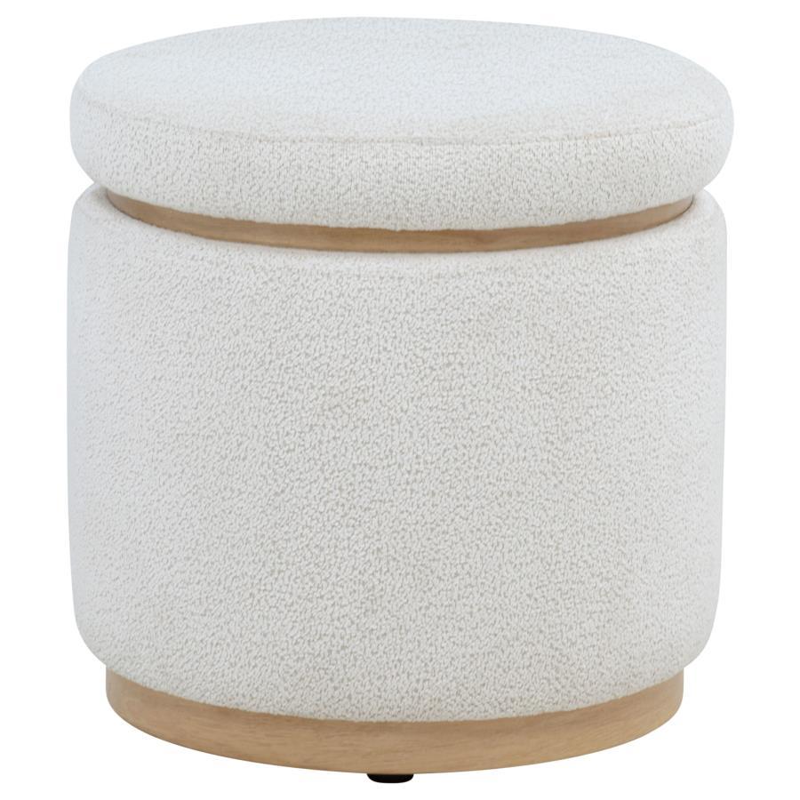 Remuda - Boucle Upholstered Round Storage Ottoman - Ivory Storage Ottomans by Coaster Fine Furniture - Walls Furniture & Mattress