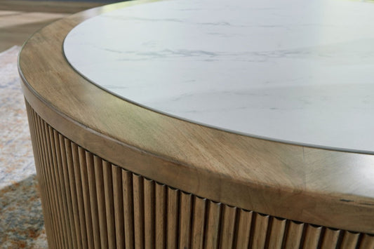Camdill - Round Cocktail Table - Light Brown / White Coffee Tables by Signature Design by Ashley® - Walls Furniture & Mattress