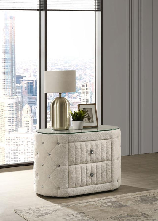 Sonya - 2 - Drawer Upholstered Nightstand Bedside Table - Ivory Accent Nightstands by Coaster Fine Furniture - Walls Furniture & Mattress