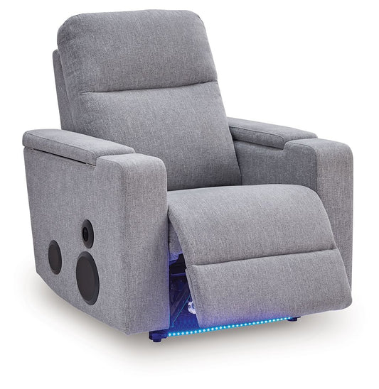 Pineland - Glider Power Recliner With Audio System - Pewter Glider Chairs by Signature Design by Ashley® - Walls Furniture & Mattress