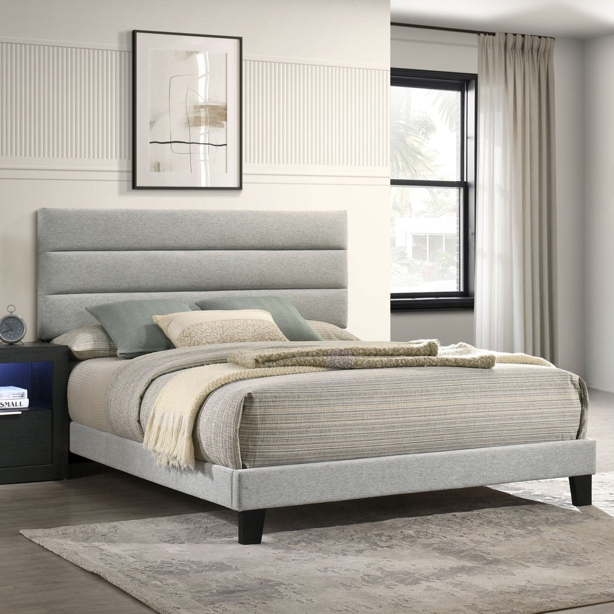 Asher - 5/0 Queen Bed - Smoke Upholstered Beds by New Classic - Walls Furniture & Mattress